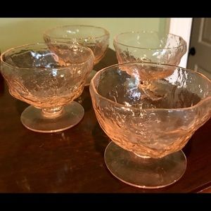 Vtg set 4 pink dessert bowls depression glass